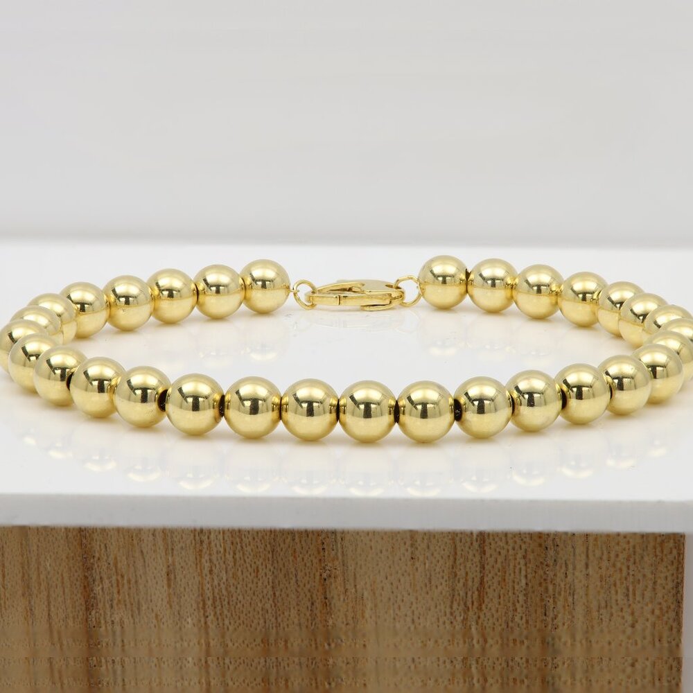 14k Bead Ball Chain Bracelet Made in Italy Real 14k Yellow Gold Beads 6mm